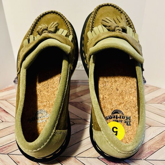 Dr Martens Adrian Tumbled Nubuck Leather Tassel Loafer M 4 W 5 Muted Olive Green - Picture 4 of 8